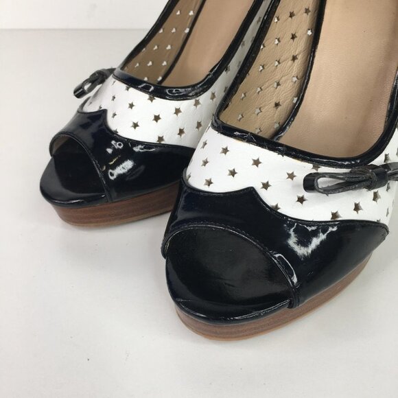 Moschino Black & White Open Toe Stars Heels Size 38  Pin Up Style - Picture 2 of 14